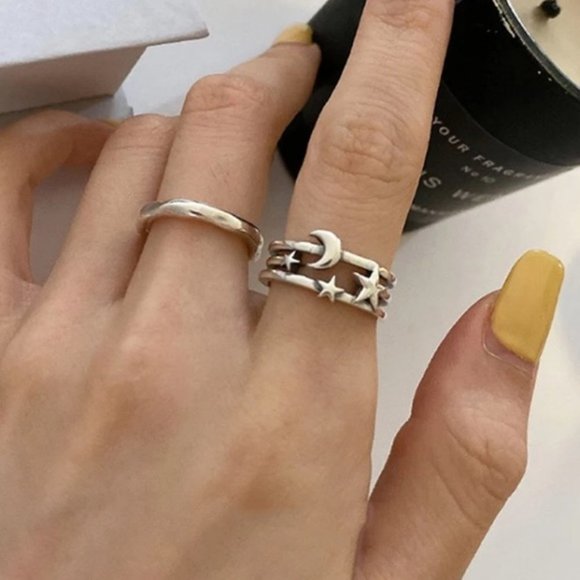 *925 Sterling Silver Moon Star Adjustable Ring A - Picture 5 of 6